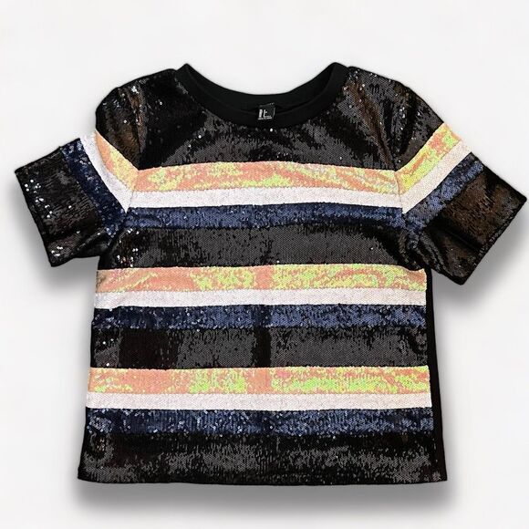 Forever 21 Striped Crewneck Short Sleeve Sequin Top, Size Small - Picture 6 of 6